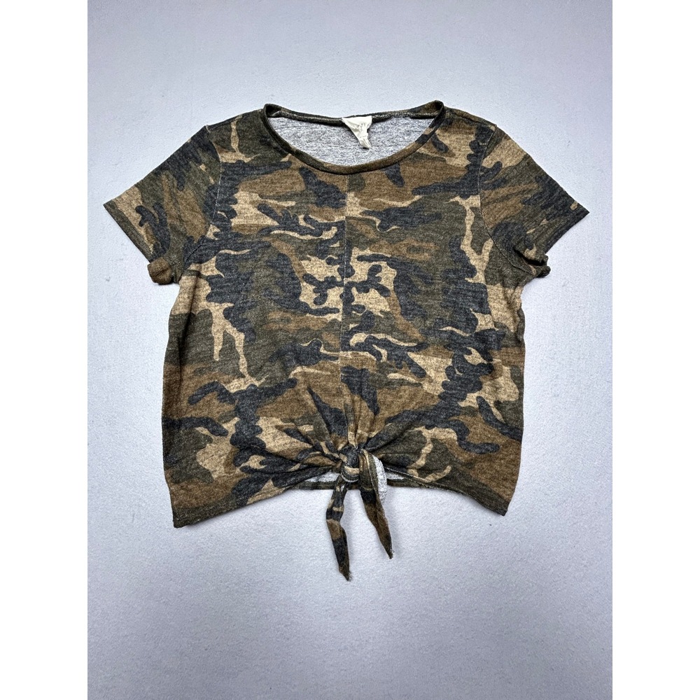 Harper Heritage Camo Top Polyester Rayon Spandex Green Brown Large Womens